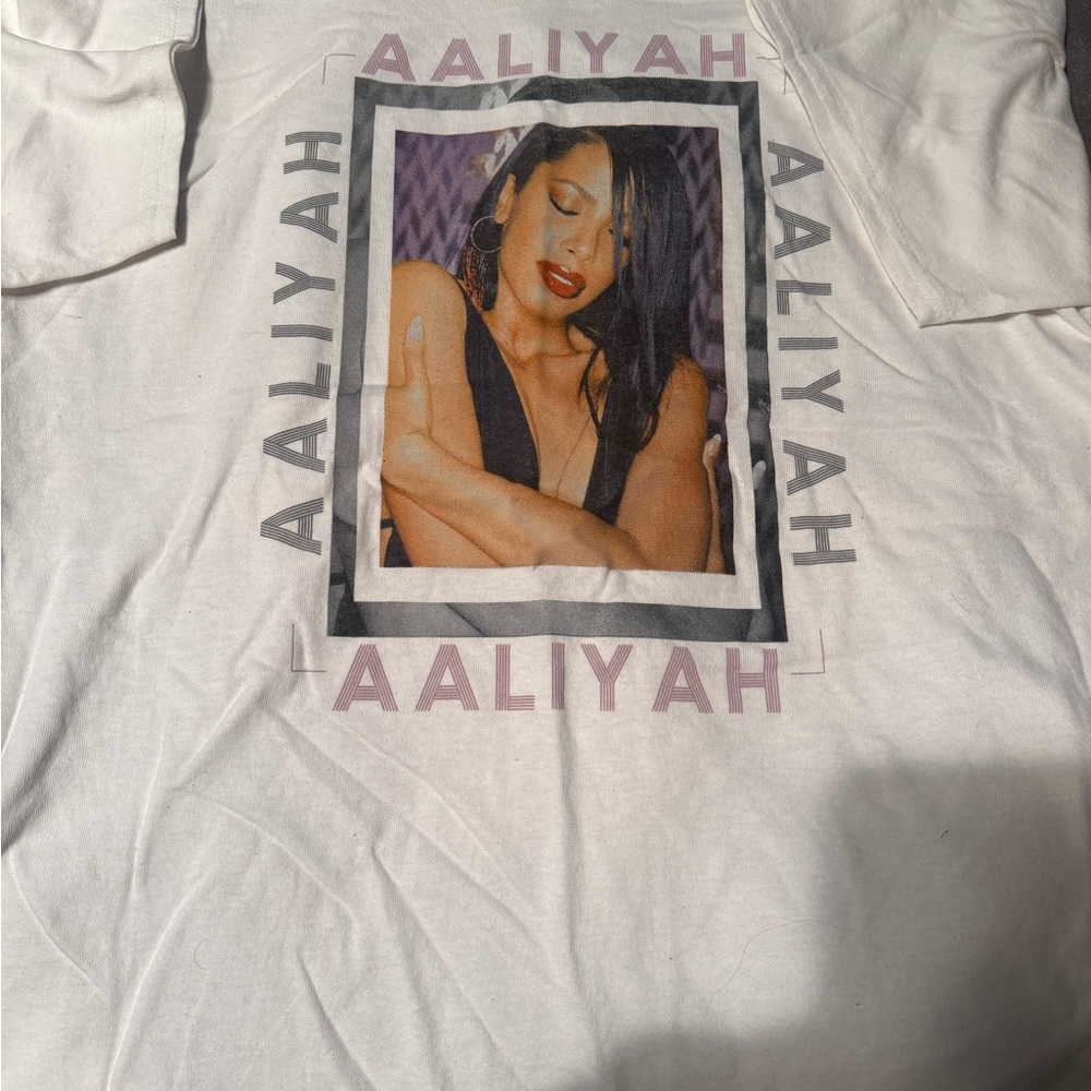 White Graphic T-Shirt with Aaliyah Print